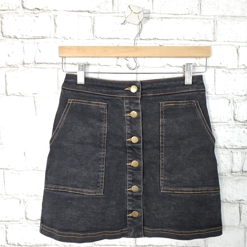 ☆ WILD HONEY Button-Front Jean Skirt, S ☆